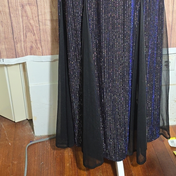 Nightway Black/BlueDress With Metallic Stripes Embellished Halter Maxi Gown 10 - Picture 5 of 12